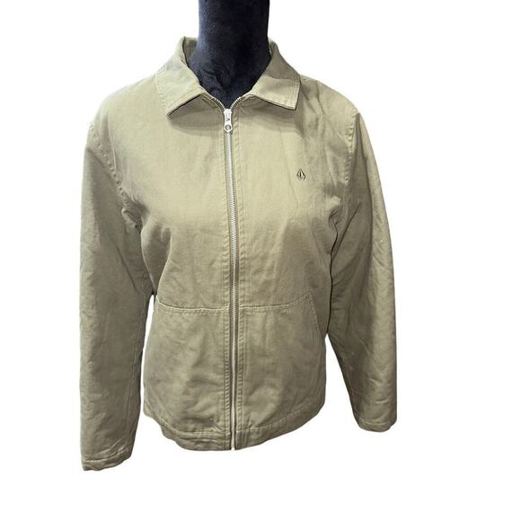 Volcom Mens canvas Jacket full zip Army green Sherpa Lined S Skater Streetwear - Picture 7 of 9